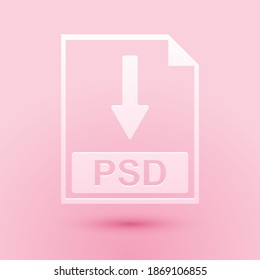 Paper cut PSD file document icon. Download PSD button icon isolated on pink background. Paper art style. Vector.