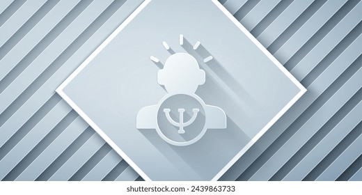 Paper cut Psychology icon isolated on grey background. Psi symbol. Mental health concept, psychoanalysis analysis and psychotherapy. Paper art style. Vector