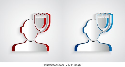 Paper cut Psychology icon isolated on grey background. Psi symbol. Mental health concept, psychoanalysis analysis and psychotherapy. Paper art style. Vector