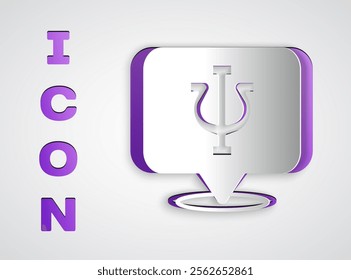 Paper cut Psychology icon isolated on grey background. Psi symbol. Mental health concept, psychoanalysis analysis and psychotherapy. Paper art style. Vector