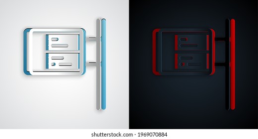 Paper cut Public transport board icon isolated on grey and black background. Mechanical scoreboard. Info of flight on the billboard in the train. Paper art style. Vector