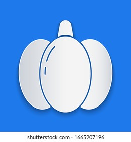 Paper cut Pumpkin icon isolated on blue background. Happy Halloween party. Paper art style. Vector Illustration