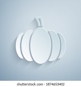 Paper cut Pumpkin icon isolated on grey background. Happy Halloween party. Paper art style. Vector.