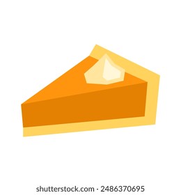 Paper cut pumpkin pie slice with cream isolated on white background. Seasonal autumn dessert.