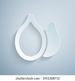 Paper cut Pumpkin seeds icon isolated on grey background. Paper art style. Vector