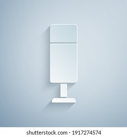 Paper cut Punching bag icon isolated on grey background. Paper art style. Vector.