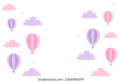 Paper Cut Purple pink Air Balloon clouds Background