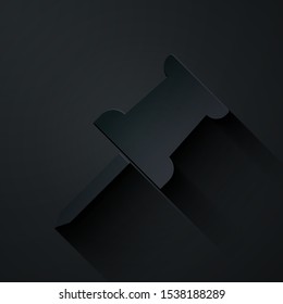 Paper cut Push pin icon isolated on black background. Thumbtacks sign. Paper art style. Vector Illustration