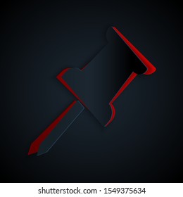 Paper cut Push pin icon isolated on black background. Thumbtacks sign. Paper art style. Vector Illustration