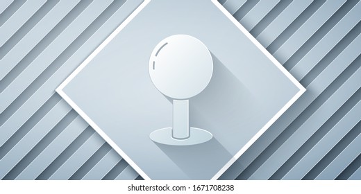 Paper cut Push pin icon isolated on grey background. Thumbtacks sign. Paper art style. Vector Illustration