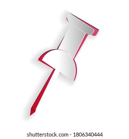 Recorte de papel Icono del pasador de inserción aislado en el fondo blanco. Señal de miniaturas. Estilo de arte de papel. Vector.