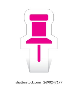 Ícone de pino de pressão de corte de papel em cor magenta, ilustração vetorial isolada, eps
