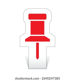 Icono del Push Pin del corte de papel en color rojo, Ilustración vectorial aislada, eps