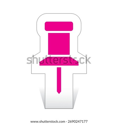 Paper Cut Push Pin Icon in Magenta Color, vector illustration isolated, eps