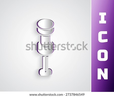 Paper cut Push pin icon isolated on grey background. Thumbtacks sign. Paper art style. Vector