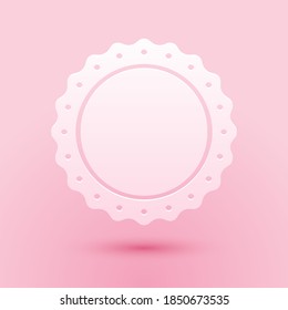 Paper cut Quality emblem icon isolated on pink background. Paper art style. Vector.