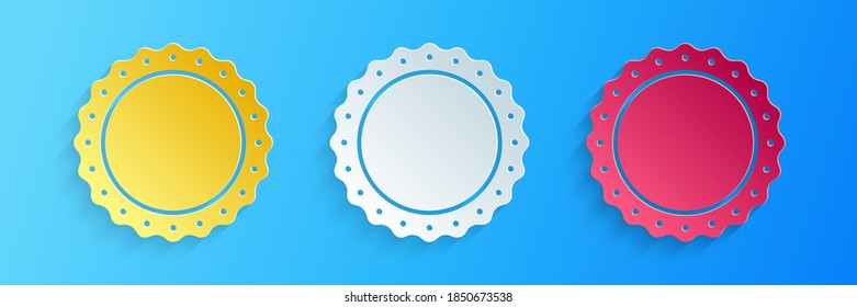 Paper cut Quality emblem icon isolated on blue background. Paper art style. Vector.