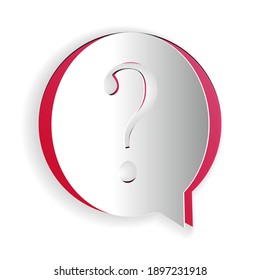 Paper cut Question mark in circle icon isolated on white background. Hazard warning symbol. FAQ sign. Copy files, chat speech bubble and chart web icons. Paper art style. Vector.