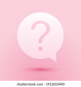 Paper cut Question mark in circle icon isolated on pink background. Hazard warning symbol. Help symbol. FAQ sign. Paper art style. Vector.