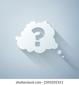 Paper cut Question mark icon isolated on grey background. FAQ sign. Copy files, chat speech bubble and chart. Paper art style. Vector
