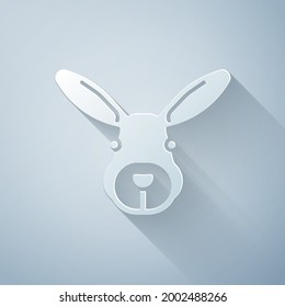 Paper cut Rabbit head icon isolated on grey background. Paper art style. Vector