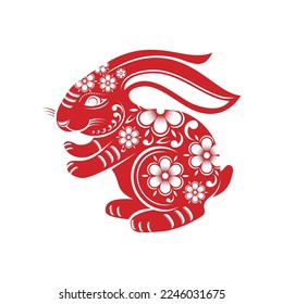 Paper cut of Rabbit Lunar year symbol,Chinese Zodiac of Rabbit Year.