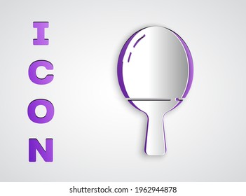 Paper cut Racket for playing table tennis icon isolated on grey background. Paper art style. Vector Illustration