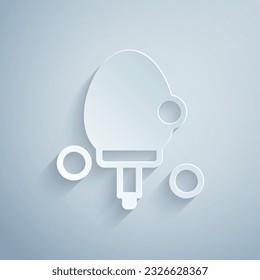 Paper cut Racket for playing table tennis icon isolated on grey background. Paper art style. Vector
