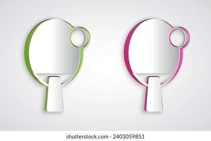 Paper cut Racket for playing table tennis icon isolated on grey background. Paper art style. Vector