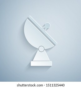 Paper cut Radar icon isolated on grey background. Military search system. Paper art style. Vector Illustration