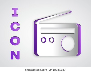 Paper cut Radio with antenna icon isolated on grey background. Paper art style. Vector