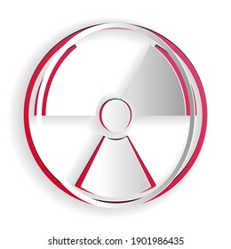 Paper cut Radioactive icon isolated on white background. Radioactive toxic symbol. Radiation Hazard sign. Paper art style. Vector.
