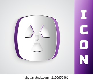 Paper cut Radioactive icon isolated on grey background. Radioactive toxic symbol. Radiation hazard sign. Paper art style. Vector