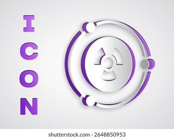 Paper cut Radioactive icon isolated on grey background. Radioactive toxic symbol. Radiation hazard sign. Paper art style. Vector