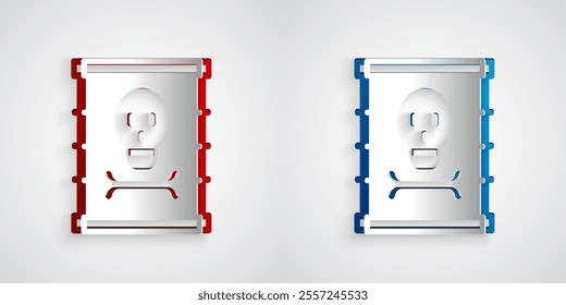 Paper cut Radioactive waste in barrel icon isolated on grey background. Toxic refuse keg. Radioactive garbage emissions, environmental pollution. Paper art style. Vector