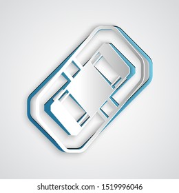 Paper cut Rafting boat icon isolated on grey background. Inflatable boat. Water sports, extreme sports, holiday, vacation, team building. Paper art style. Vector Illustration