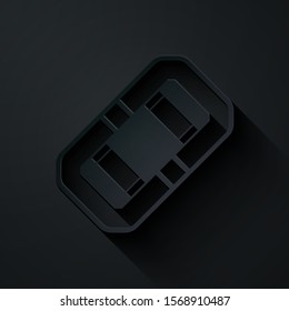 Paper cut Rafting boat icon isolated on black background. Inflatable boat. Water sports, extreme sports, holiday, vacation, team building. Paper art style. Vector Illustration