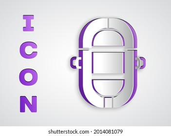 Paper cut Rafting boat icon isolated on grey background. Inflatable boat. Water sports, extreme sports, holiday, vacation. Paper art style. Vector Illustration