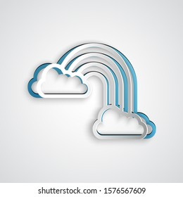 Paper cut Rainbow with clouds icon isolated on grey background. Paper art style. Vector Illustration