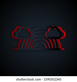 Paper cut Rainbow with clouds icon isolated on black background. Paper art style. Vector Illustration