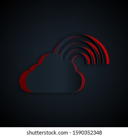 Paper cut Rainbow with clouds icon isolated on black background. Paper art style. Vector Illustration