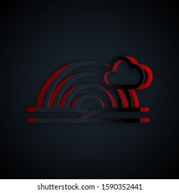 Paper cut Rainbow with clouds icon isolated on black background. Paper art style. Vector Illustration