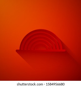 Paper cut Rainbow icon isolated on red background. Paper art style. Vector Illustration