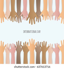 Paper cut Raised hands up together with different skin tone of many peoples concept of democracy