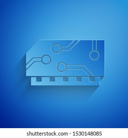 Paper cut RAM, random access memory icon isolated on blue background. Paper art style. Vector Illustration