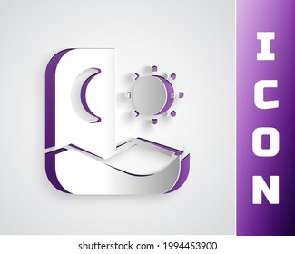 Paper cut Ramadan fasting icon isolated on grey background. Fast day and night. Religious fasting. Paper art style. Vector