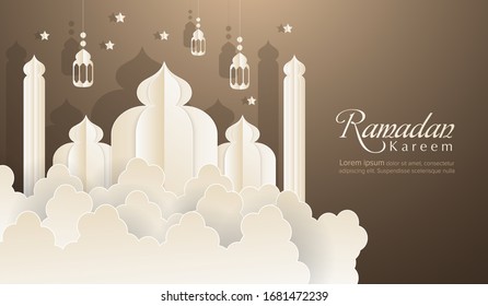 Paper cut of ramadan kareem background. paper cut of mosque background