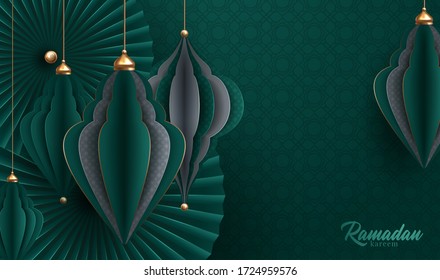 Paper cut ramadan Kareem background ,ramadan lantern origami, vector illustration