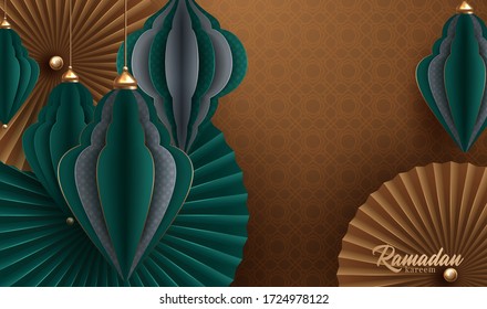 Paper cut ramadan Kareem background ,ramadan lantern origami, vector illustration