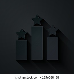 Paper cut Ranking star icon isolated on black background. Star rating system. Favorite, best rating, award symbol. Paper art style. Vector Illustration